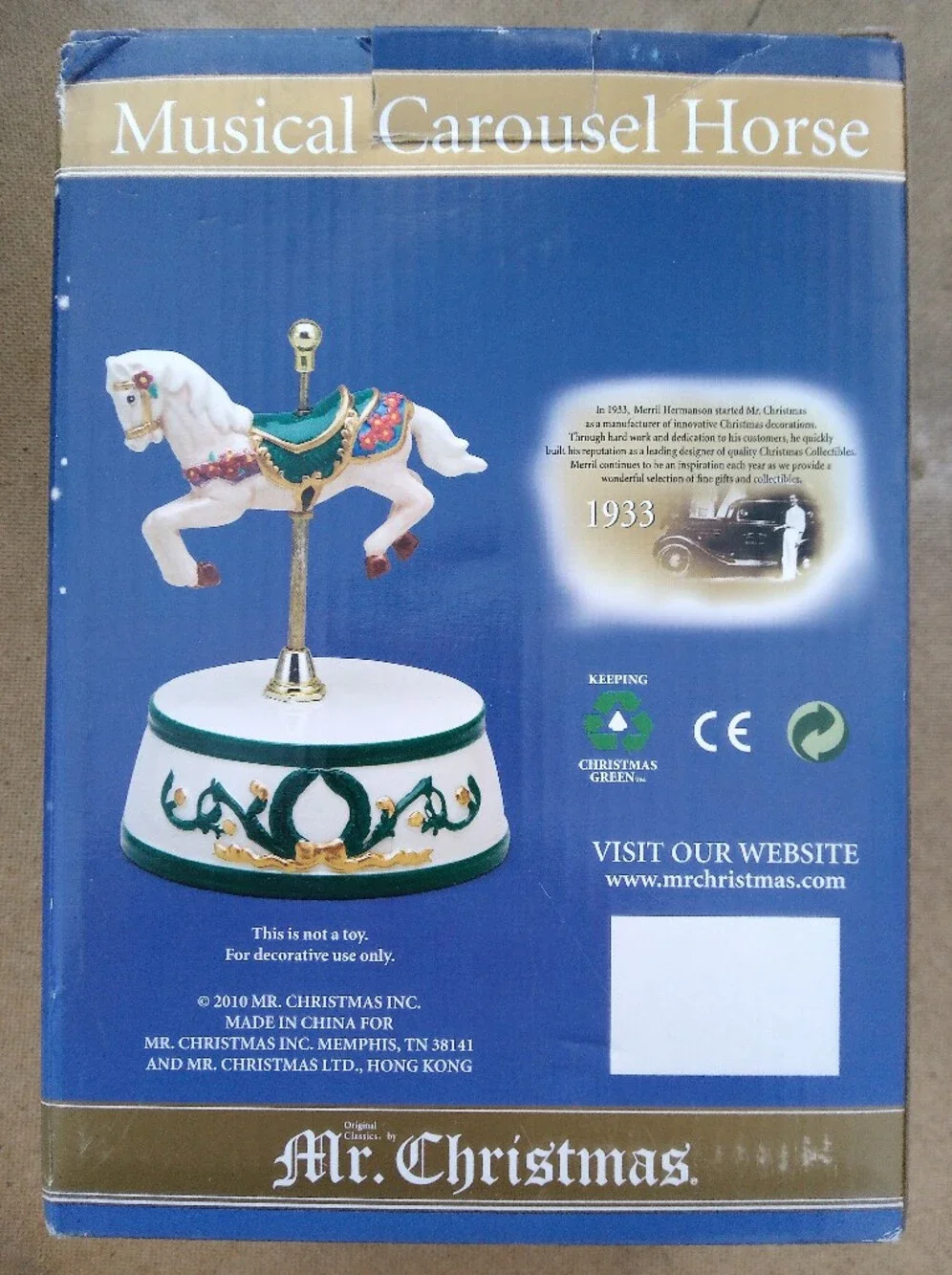 White and Green Carousel Horse Music Box - Brand: Mr. Christmas